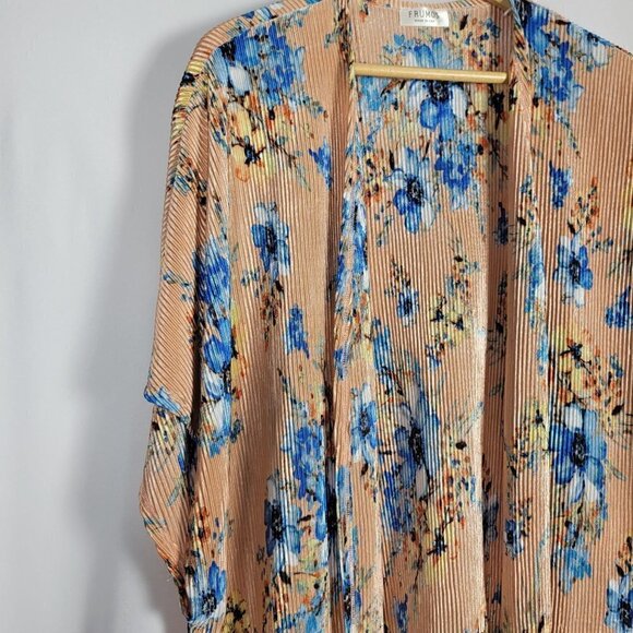 Frumos Women's Made in USA Open Long Kimono Floral Pattern Pleated Texture Sz 2x - Picture 2 of 14